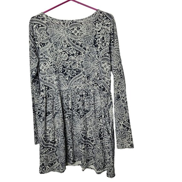 Peruvian Connection Long Sleeve Paisley Floral Dress Navy White Pockets Cotton M - Picture 8 of 9